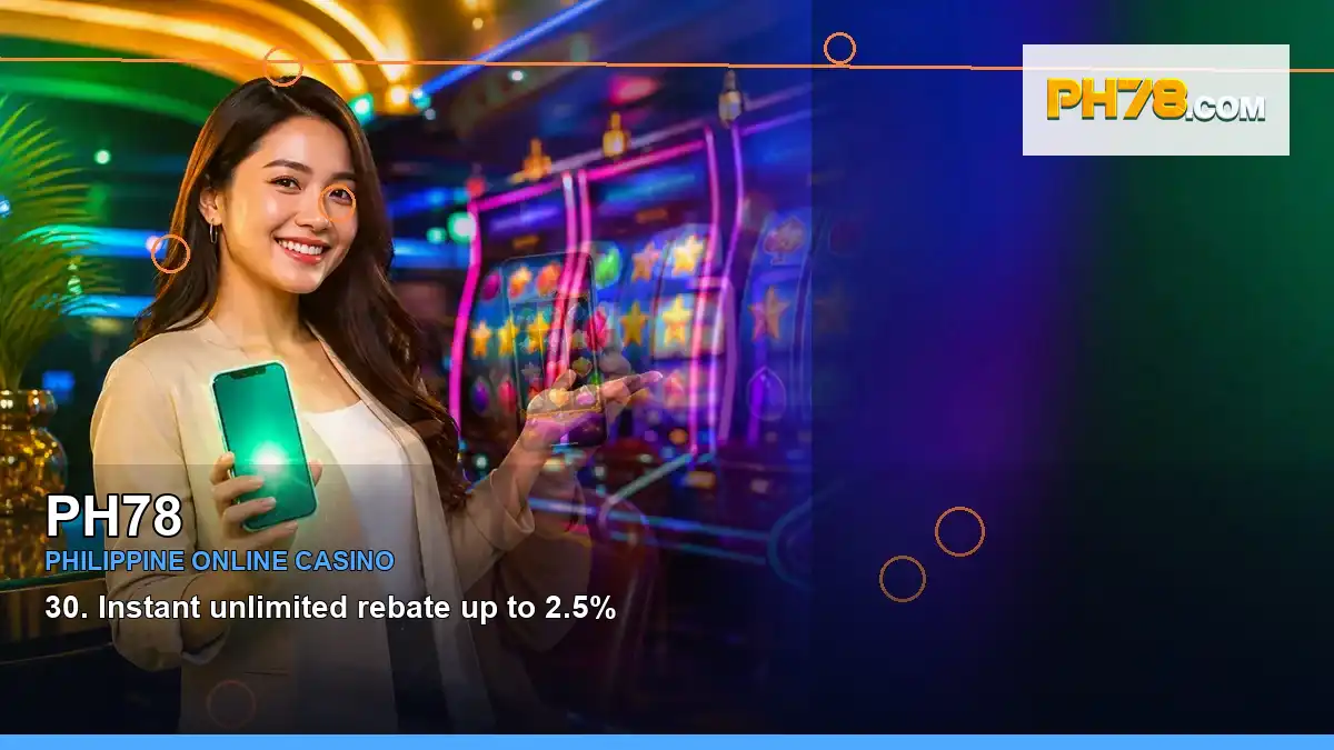 PH78 casino cashback rewards in a left close-up scene for the PH78 brand search, casino access, games, account help and